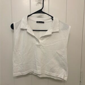 Zara Classic White Crop Polo Top